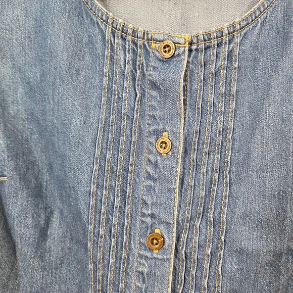 VTG Denim Short Sleeve Top Liz Claiborne Lizwear Blue Button Front Baby Doll 6 - Picture 3 of 5